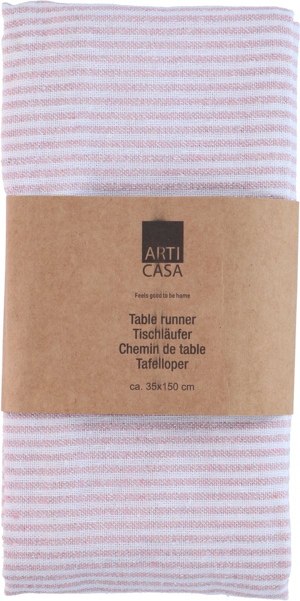 Arti casa chemin de table 35x150 cm - chemin de table rayé rose - chemin de table pour table à manger - décoration de table allongée - rose et blanc