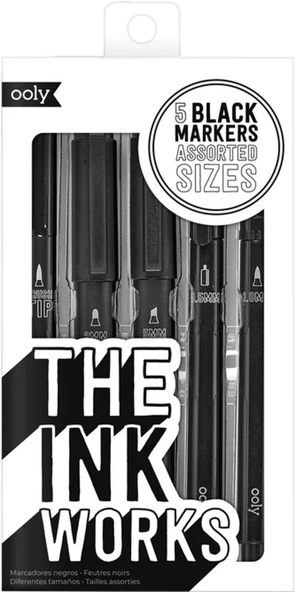 Ooly - the ink works - marqueurs à encre noire avec 5 pointes différentes