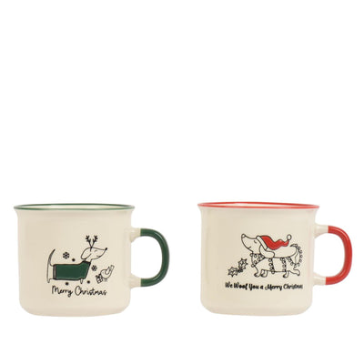 Decoris Mug de Noël teckel porcelaine 260ml 11,3x8,9x 8cm 2 assortis