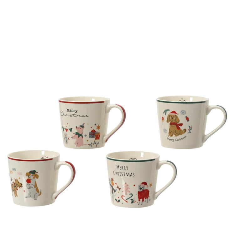Decoris Mug de Noël porcelaine 400ml 9,5x13x8,9cm 4 assortis