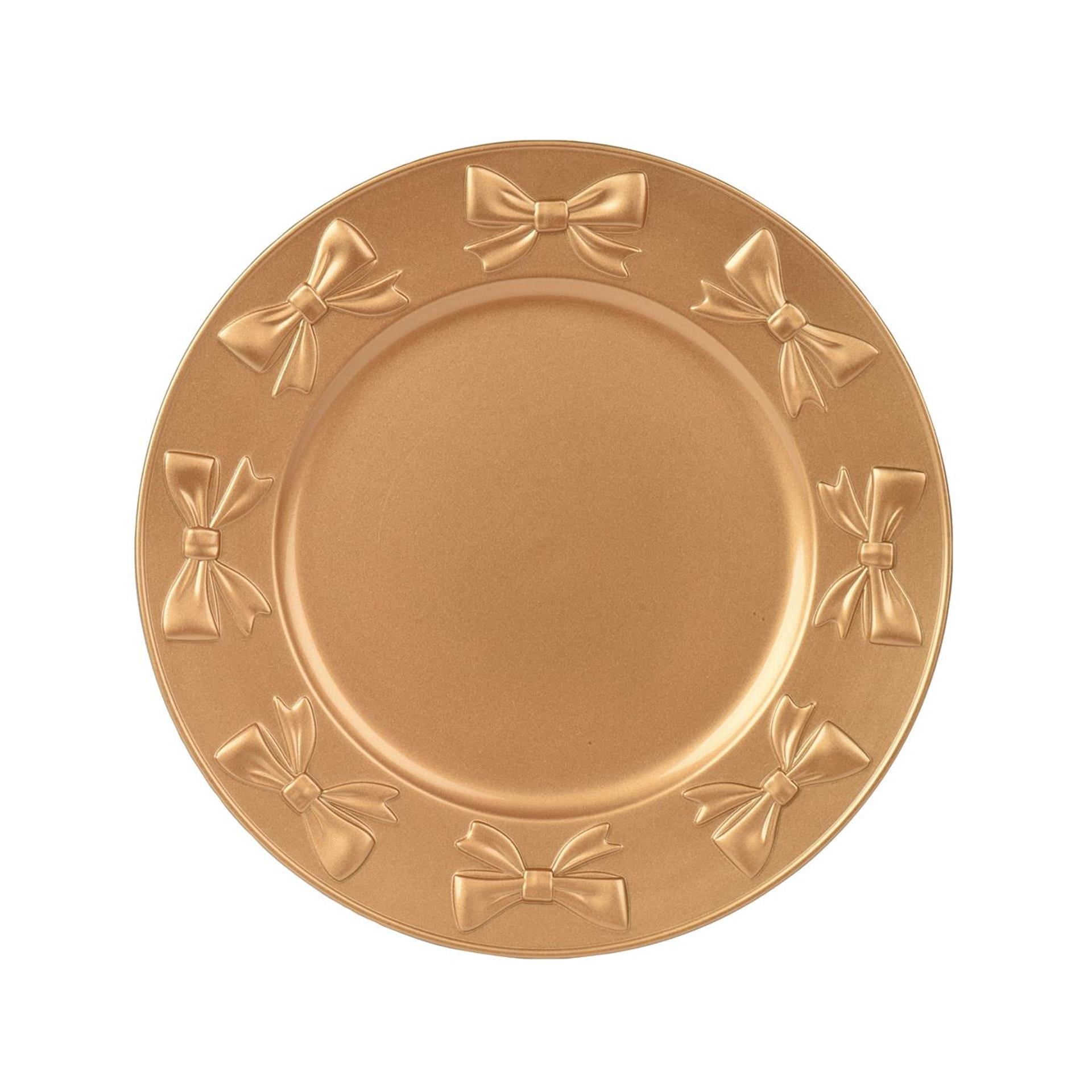 Assiette de base Decoris avec motif nœud Ø33 cm en plastique doré