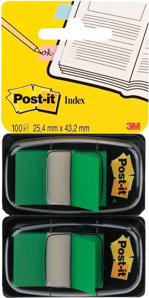 Pack duo standard d'index Post-it ®, vert, 25,4 x 43,2 mm, distributeur de 50 intercalaires