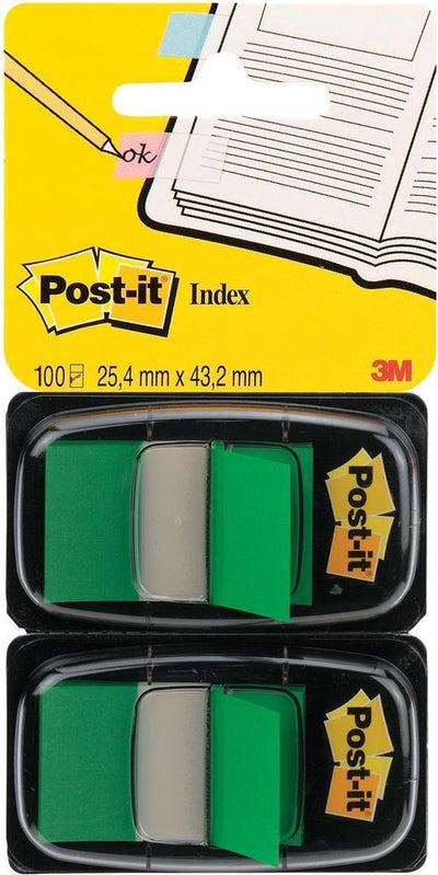 Pack duo standard d'index Post-it ®, vert, 25,4 x 43,2 mm, distributeur de 50 intercalaires