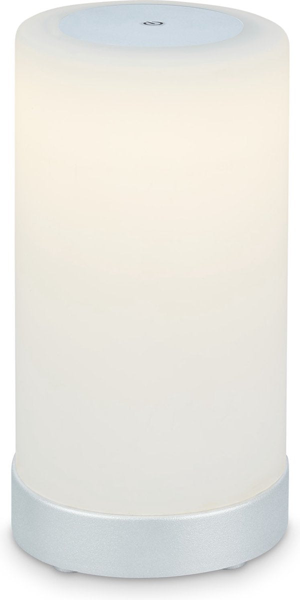 Briloner - lama - lampe de table LED à batterie - dimmable - lampe de table LED en verre - sans fil - fonction tactile - 3 300k - blanc chaud - chrome blanc mat - 245x125 mm (hxd)