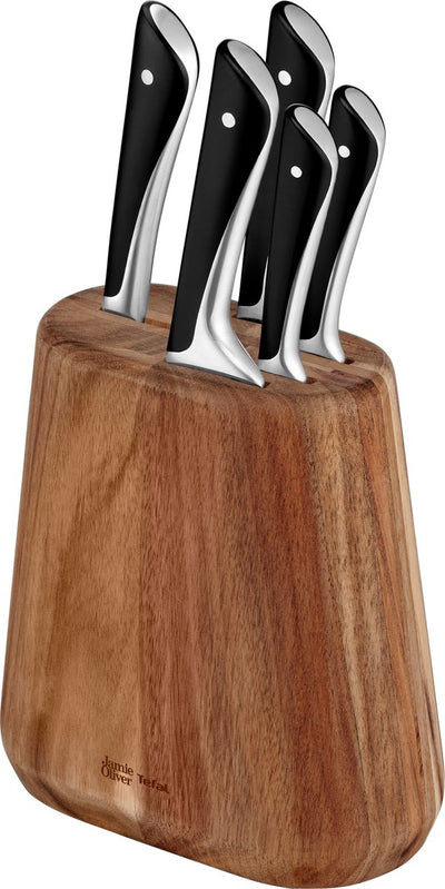 Ensemble de couteaux Jamie Oliver by Tefal - 5 pièces - avec bloc à couteaux - acier inoxydable - pour usage professionnel