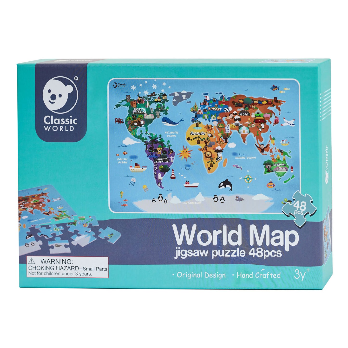 Puzzle en bois du monde classique, carte du monde, 48 pièces.