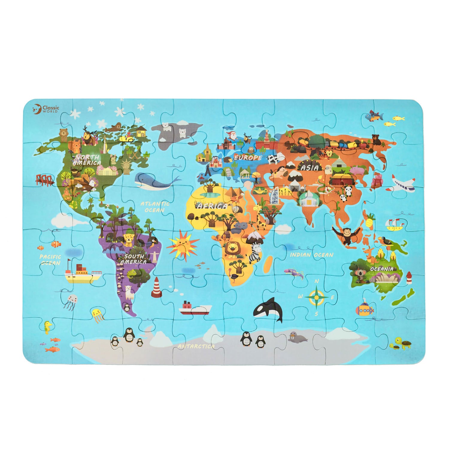 Puzzle en bois du monde classique, carte du monde, 48 pièces.