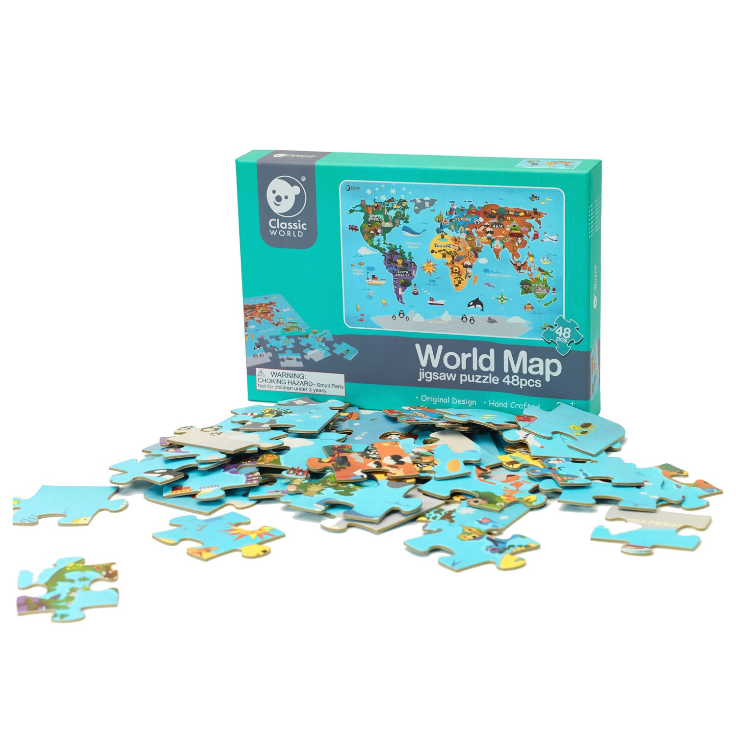 Puzzle en bois du monde classique, carte du monde, 48 pièces.
