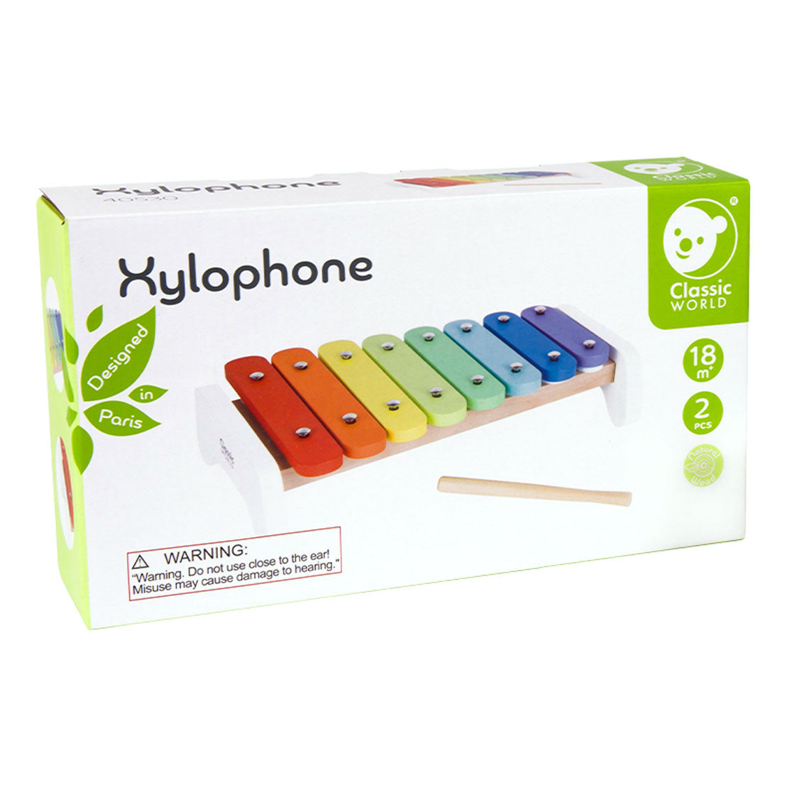 Xylophone en bois arc-en-ciel du monde classique, 2 pcs.