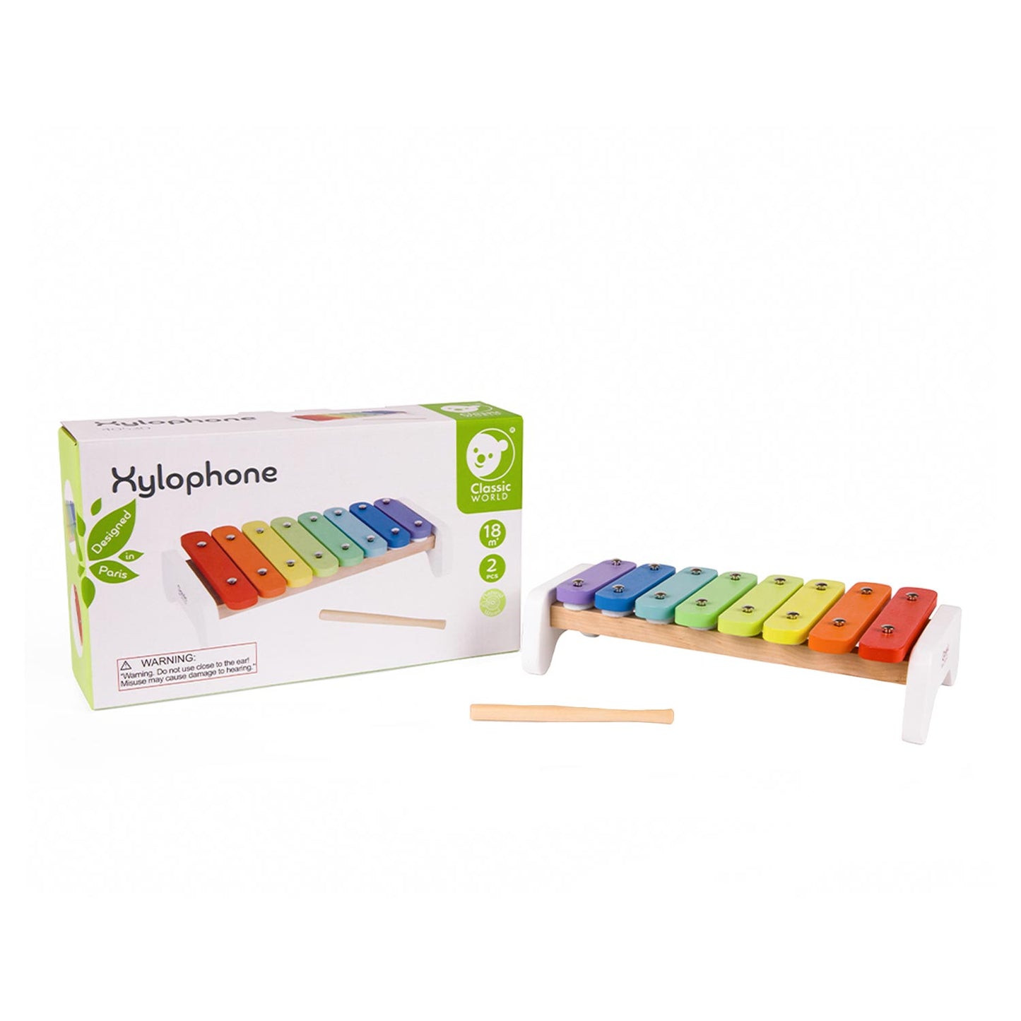 Xylophone en bois arc-en-ciel du monde classique, 2 pcs.