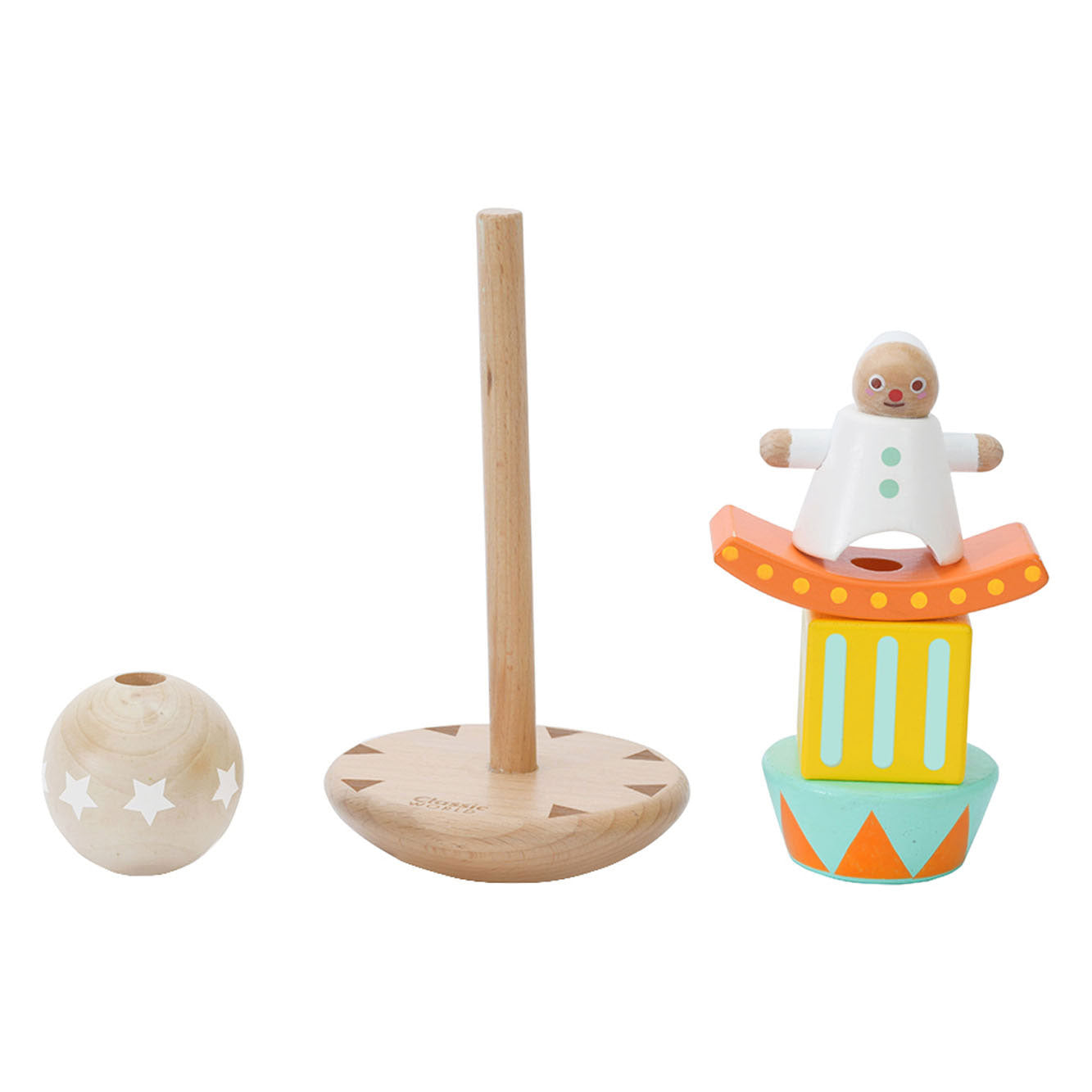Classic World World Wooden Stack et Balanspel Clown, 6DLG.
