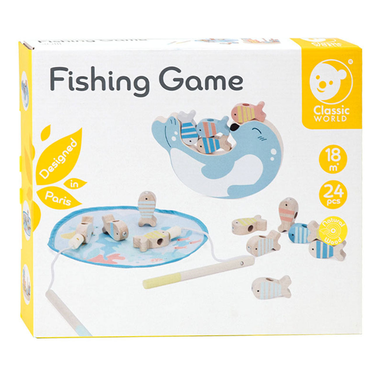 Sceau de jeu de poisson en bois mondial classique, 24dlg.