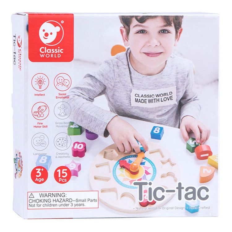 Horloge d'apprentissage en bois du monde classique du monde avec des formes tic-tac, 15dlg.