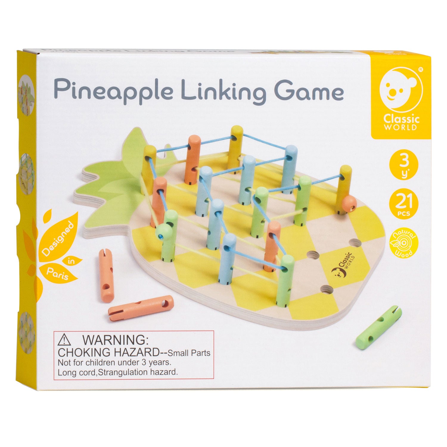 Classic World World Wooden Pineapple Connecting Game, 21dlg.