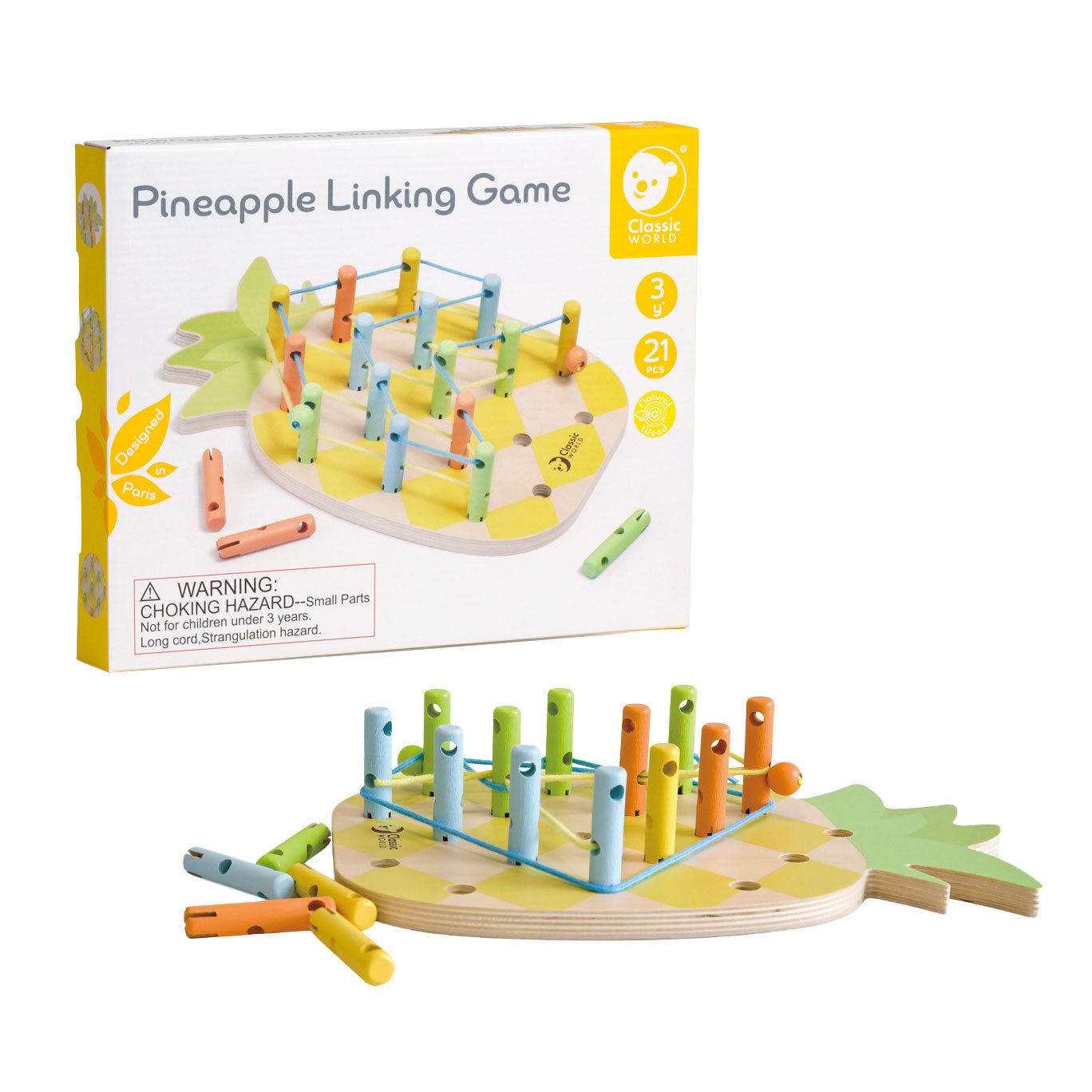 Classic World World Wooden Pineapple Connecting Game, 21dlg.