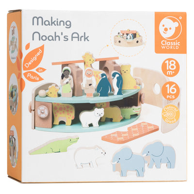 Classic World World Wooden Noah's Ark Boot Bouwset avec des animaux, 16dlg.