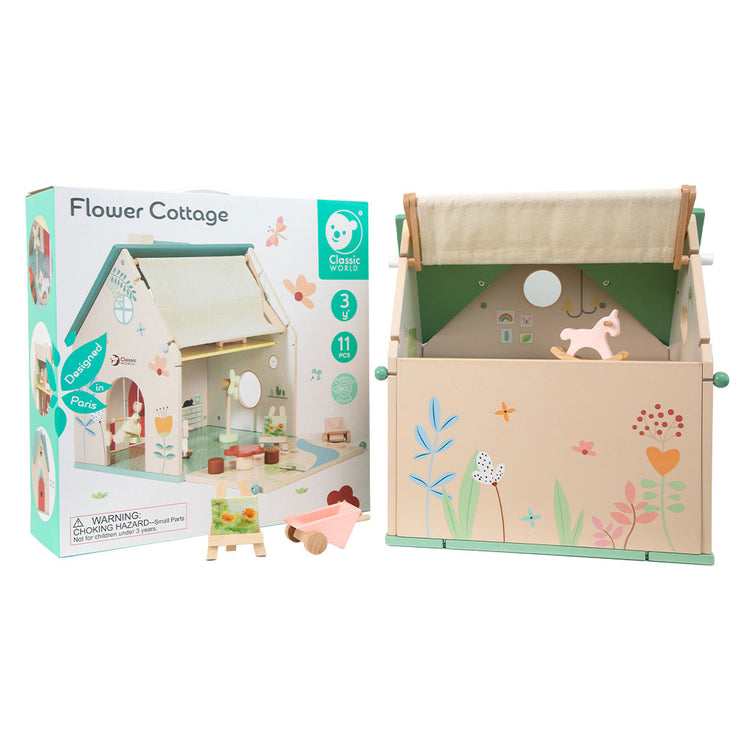 Classic World World Wooden Dollhouse avec jardin, 10dlg.