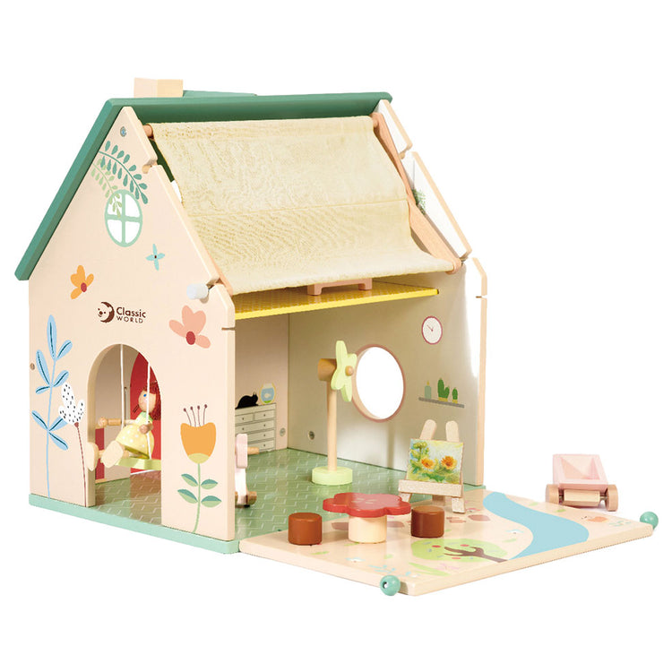 Classic World World Wooden Dollhouse avec jardin, 10dlg.