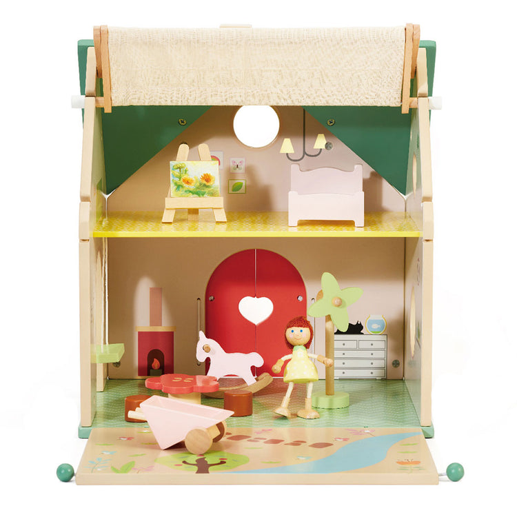 Classic World World Wooden Dollhouse avec jardin, 10dlg.