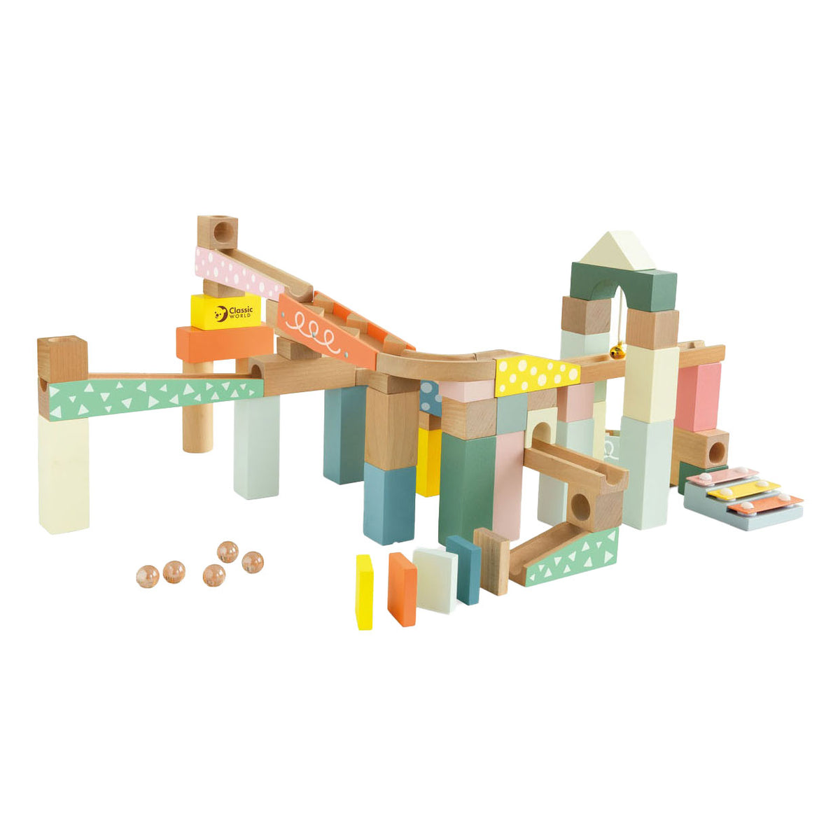 Classic World World Wooden Knikkerbaan Bouwset, 62dlg.
