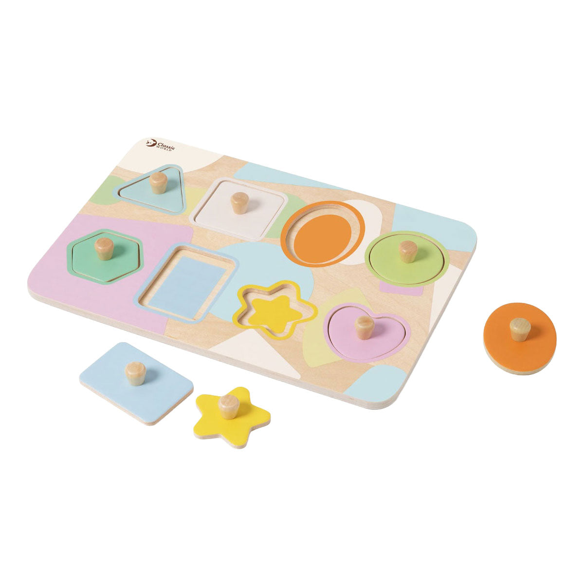 Formes de puzzle de goujon en bois du monde classique, 8pcs.