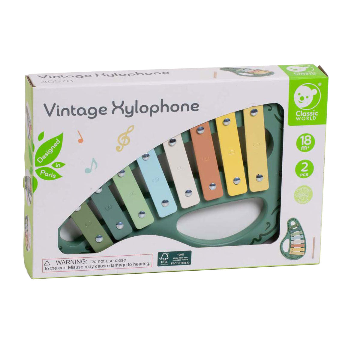 Classic World Wooden Vintage Xylophone Green 2DLG.