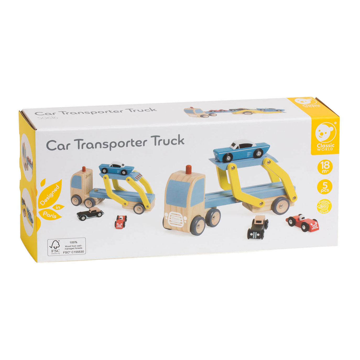 Transporteur en bois mondial classique avec 3 voitures