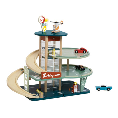 Garage vintage en bois classique avec voitures, 11dlg.