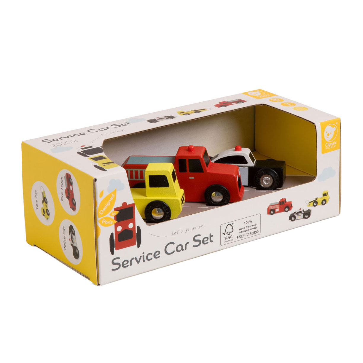 Ensemble de voitures de service d'urgence en bois classiques, 3e.