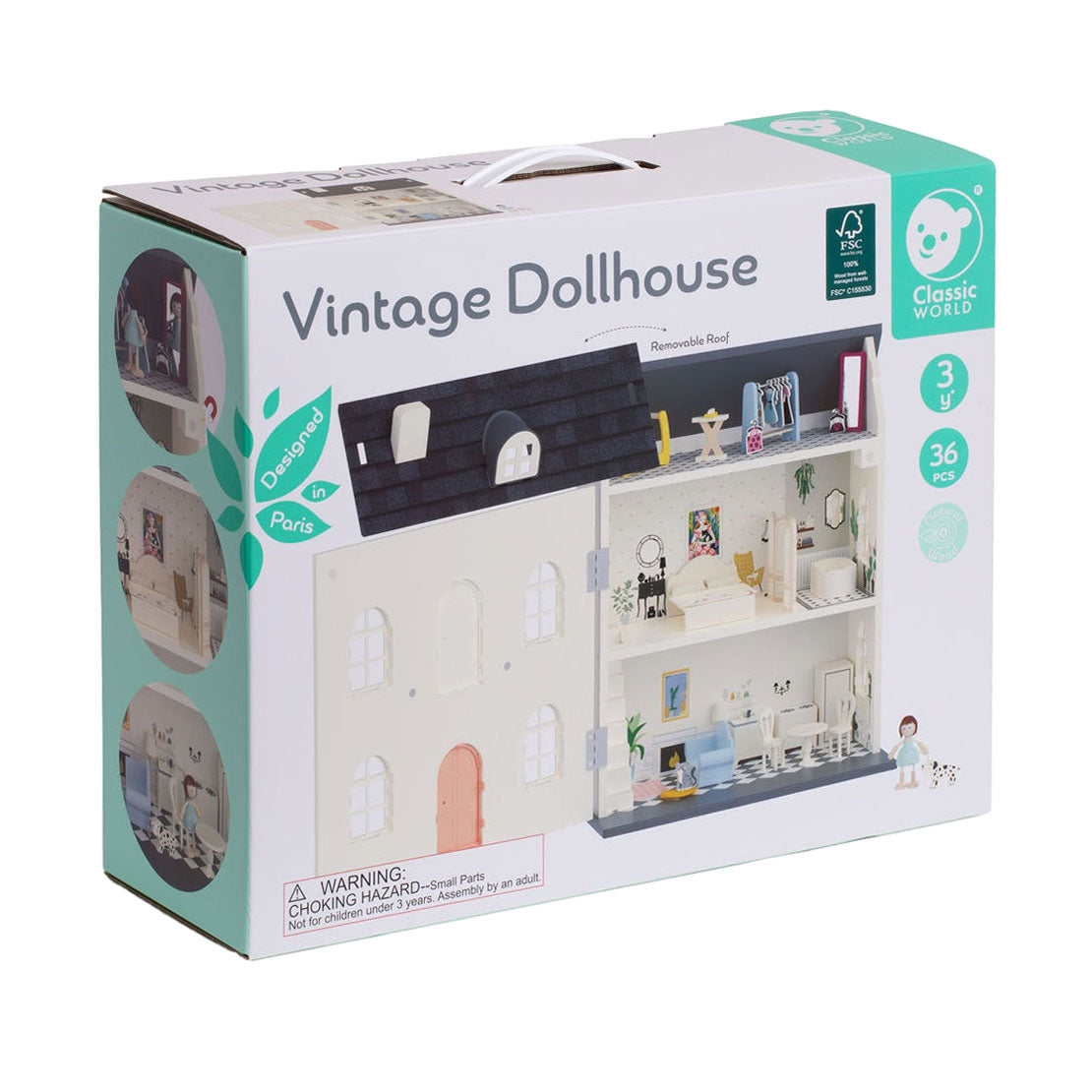 Classic World World Wooden Vintage Dollhouse, 36dlg.