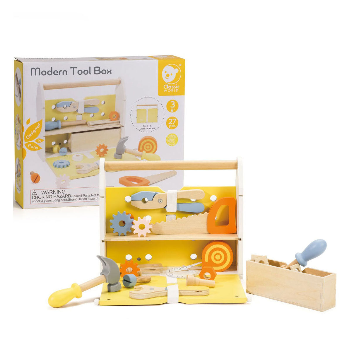 Classic World World Wooden Toolbox moderne, 27dlg.