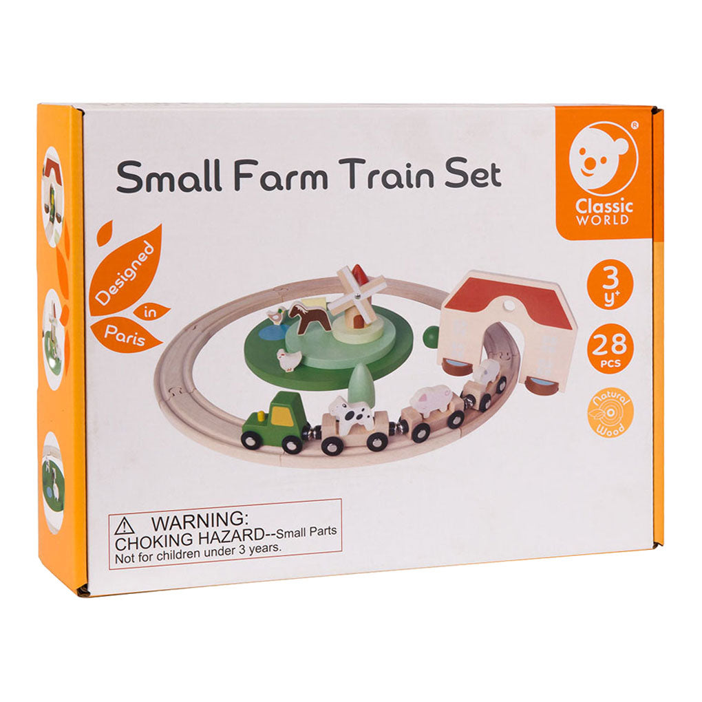 Ensemble de jeu de train de ferme en bois du monde classique, 28pcs.