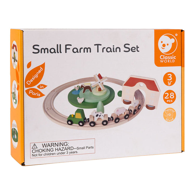 Ensemble de jeu de train de ferme en bois du monde classique, 28pcs.