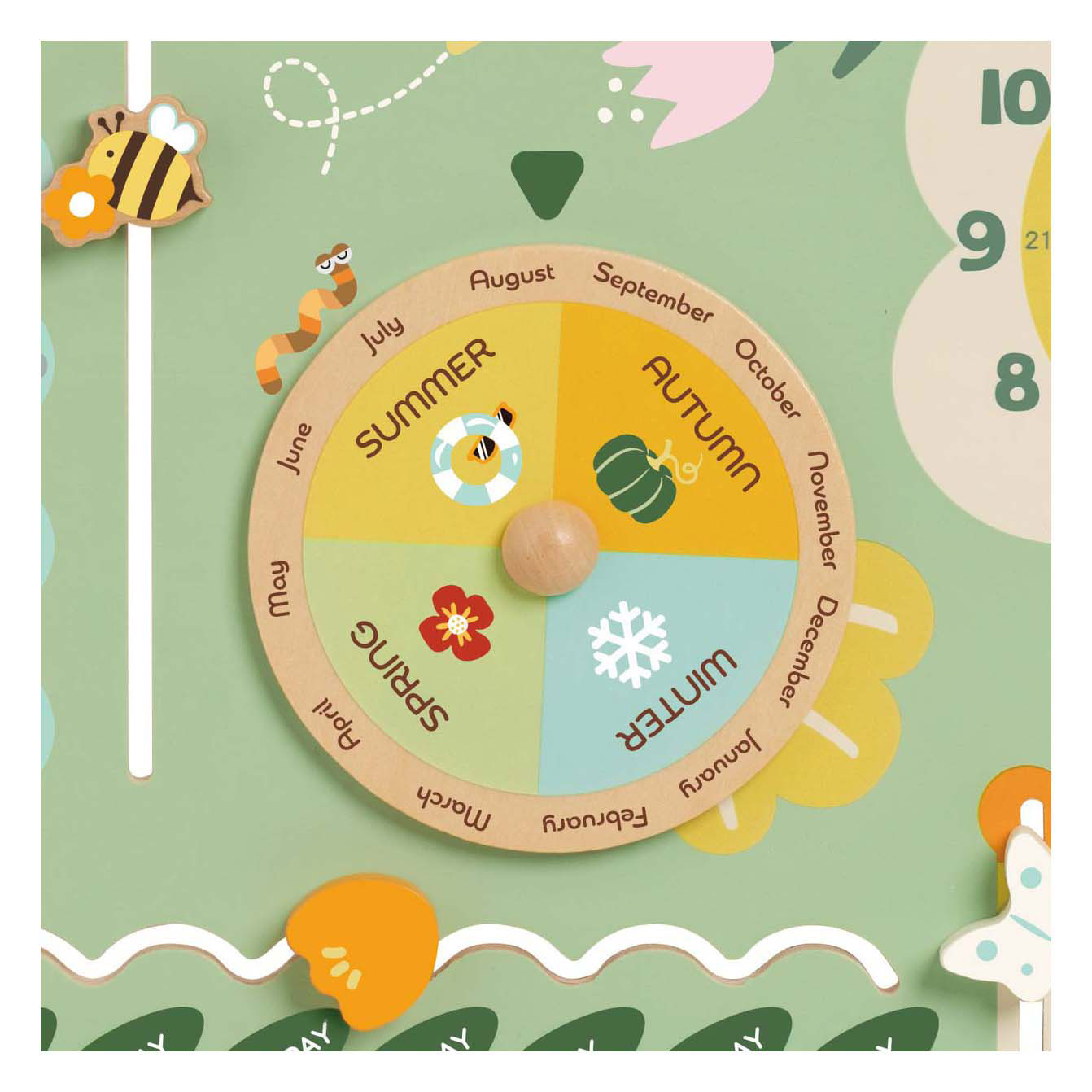 Horloge d'apprentissage du calendrier vintage en bois classique en bois classique