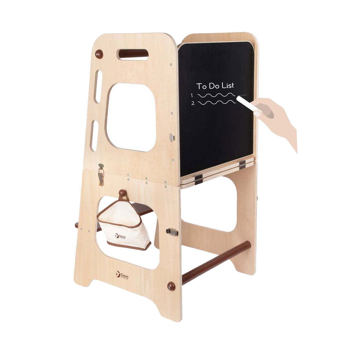 Classic World Houten 2in1 Tour d'apprentissage et table réglable, 90 cm