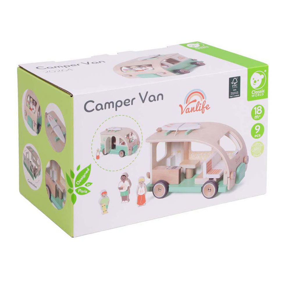 Camping-car en bois du monde classique avec accessoires - 9 pcs.