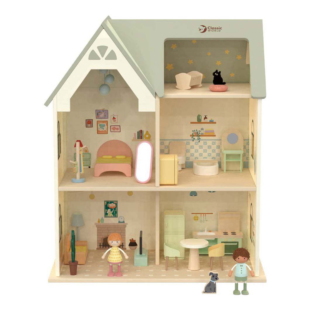 Maison de poupée en bois du monde classique