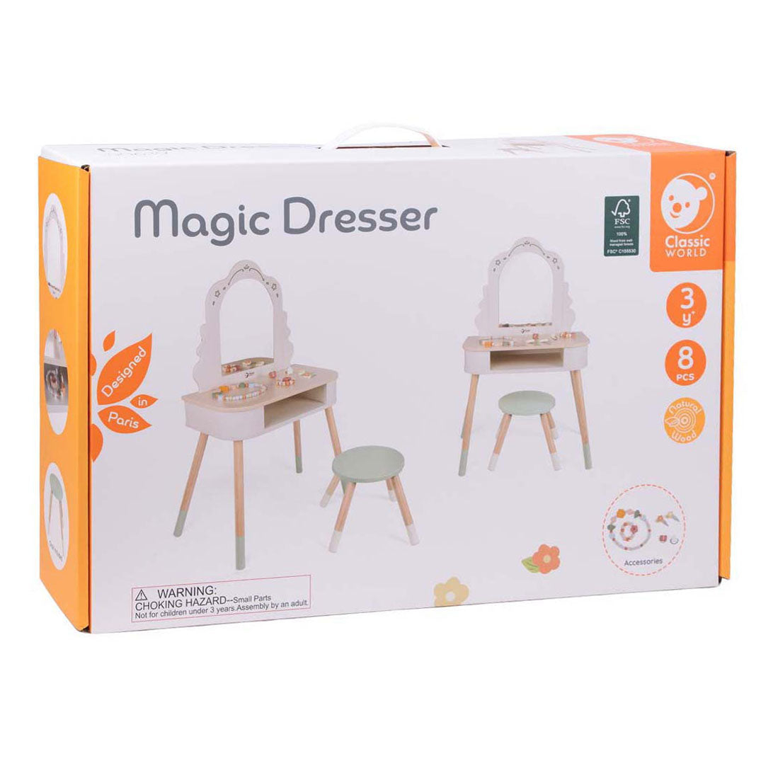 Coiffeuse en bois du monde classique avec tabouret - accessoires inclus