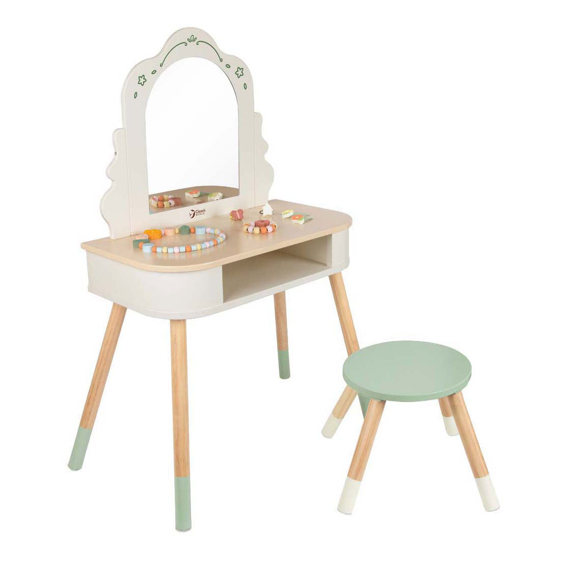 Coiffeuse en bois du monde classique avec tabouret - accessoires inclus