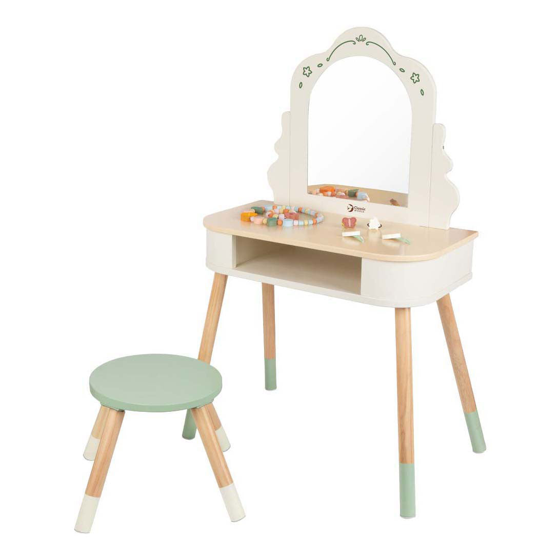 Coiffeuse en bois du monde classique avec tabouret - accessoires inclus