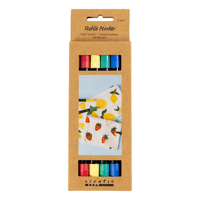 Marqueurs textiles Creativ company, largeur de trait 2,3 + 3,6, couleurs standards, 6 pièces 1 boîte