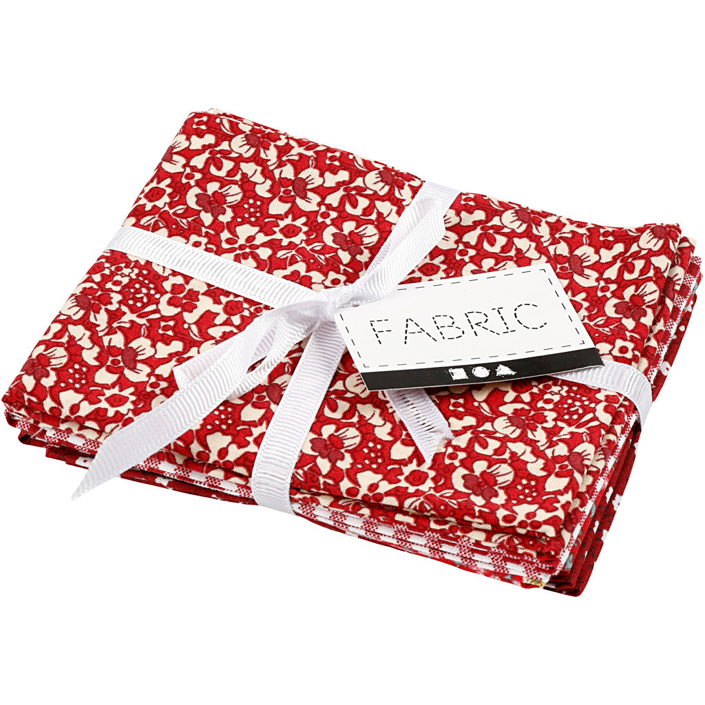 Tissu patchwork rouge 45x55cm, 4st.