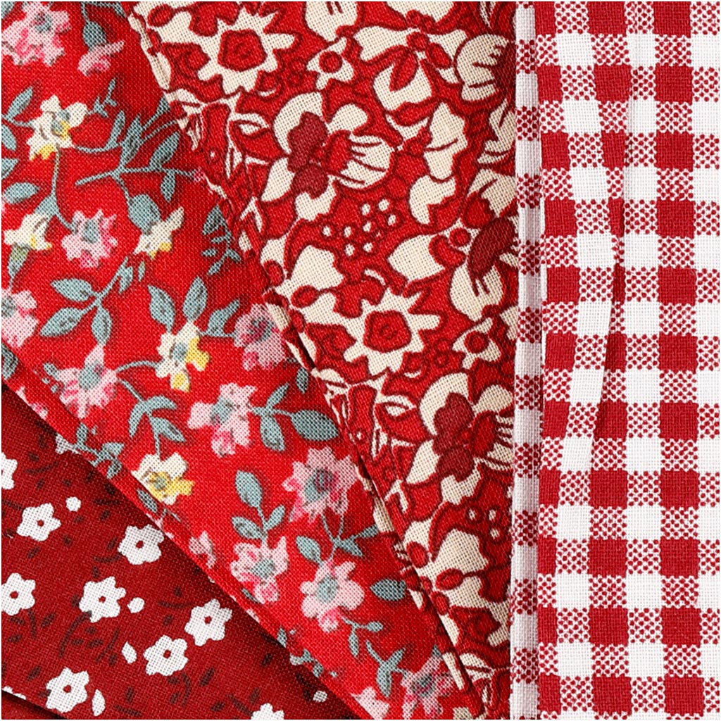 Tissu patchwork rouge 45x55cm, 4st.