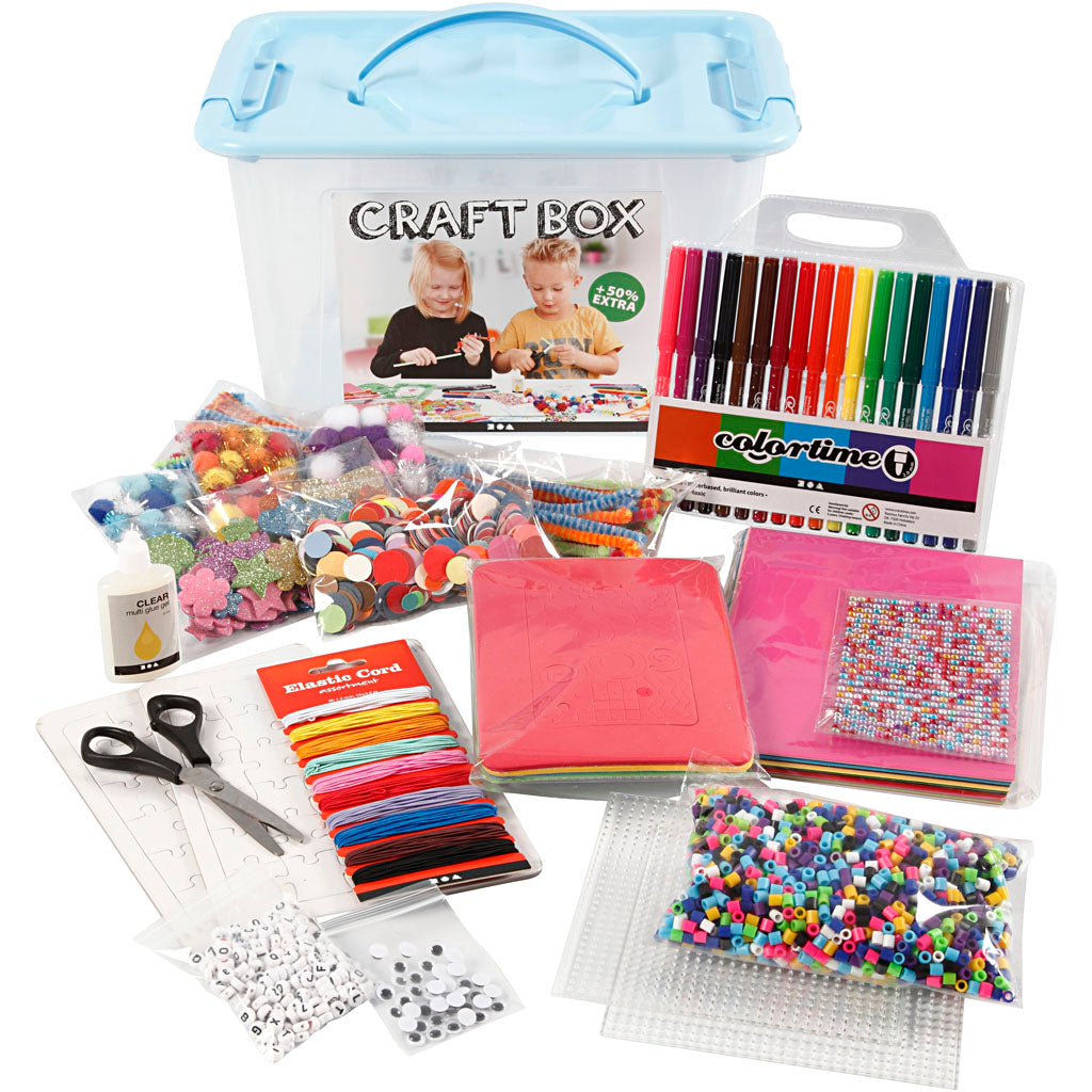 Creativ Company Hobbybox Blue avec des matériaux créatifs, 1er.