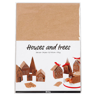 Ensemble de carton de maisons et d'arbres