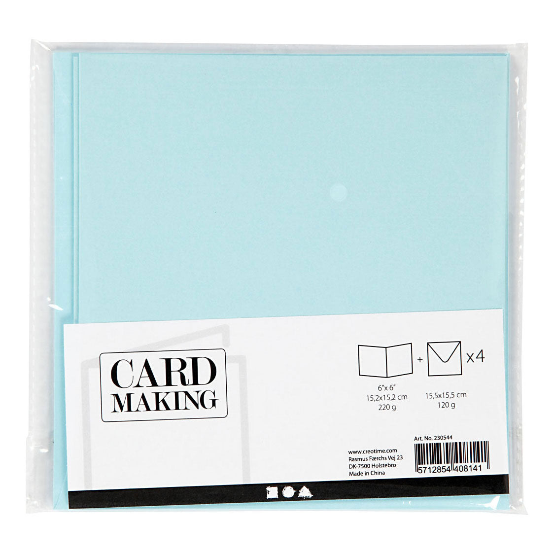 Cartes de société Creativ et enveloppes bleu clair, 4e.