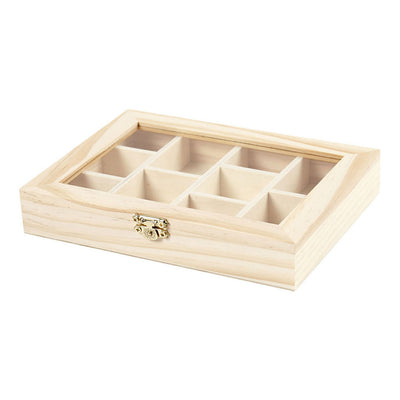 Boîte en bois de Creativ Company avec couvercle en verre et 10 compartiments