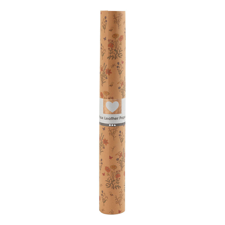 Creativ Company Faux en papier en cuir marron avec imprimé floral, 1m