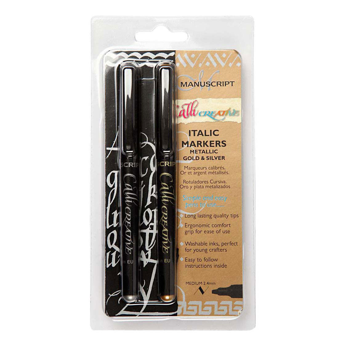 Marqueurs de calligraphie, épaisseur 2,4 mm, 2 pièces 1 boîte