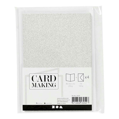 Cartes et enveloppes d'entreprise Creativ, format carte 10,5x15 cm, format enveloppe 11,5x16,5 cm, paillettes, 120+250 gr, argent, 4 set 1 boîte